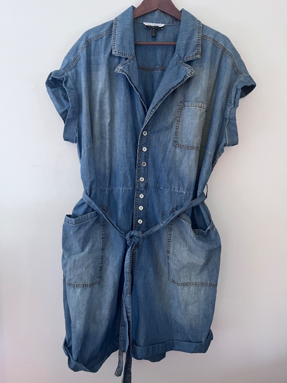 Eloquii Elements Lightweight Denim Belted Shorts Romper Short Sleeve Size 20 - Picture 4 of 10